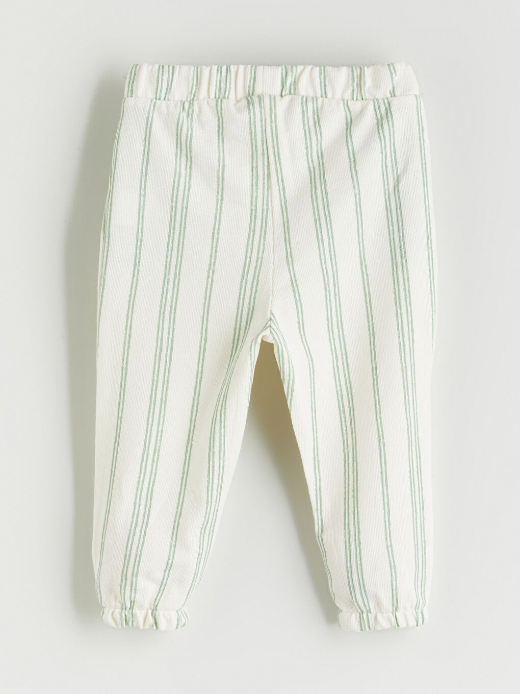 Ekru Beli Lastikli Çizgili Erkek Bebek Jogger Pantolon-3