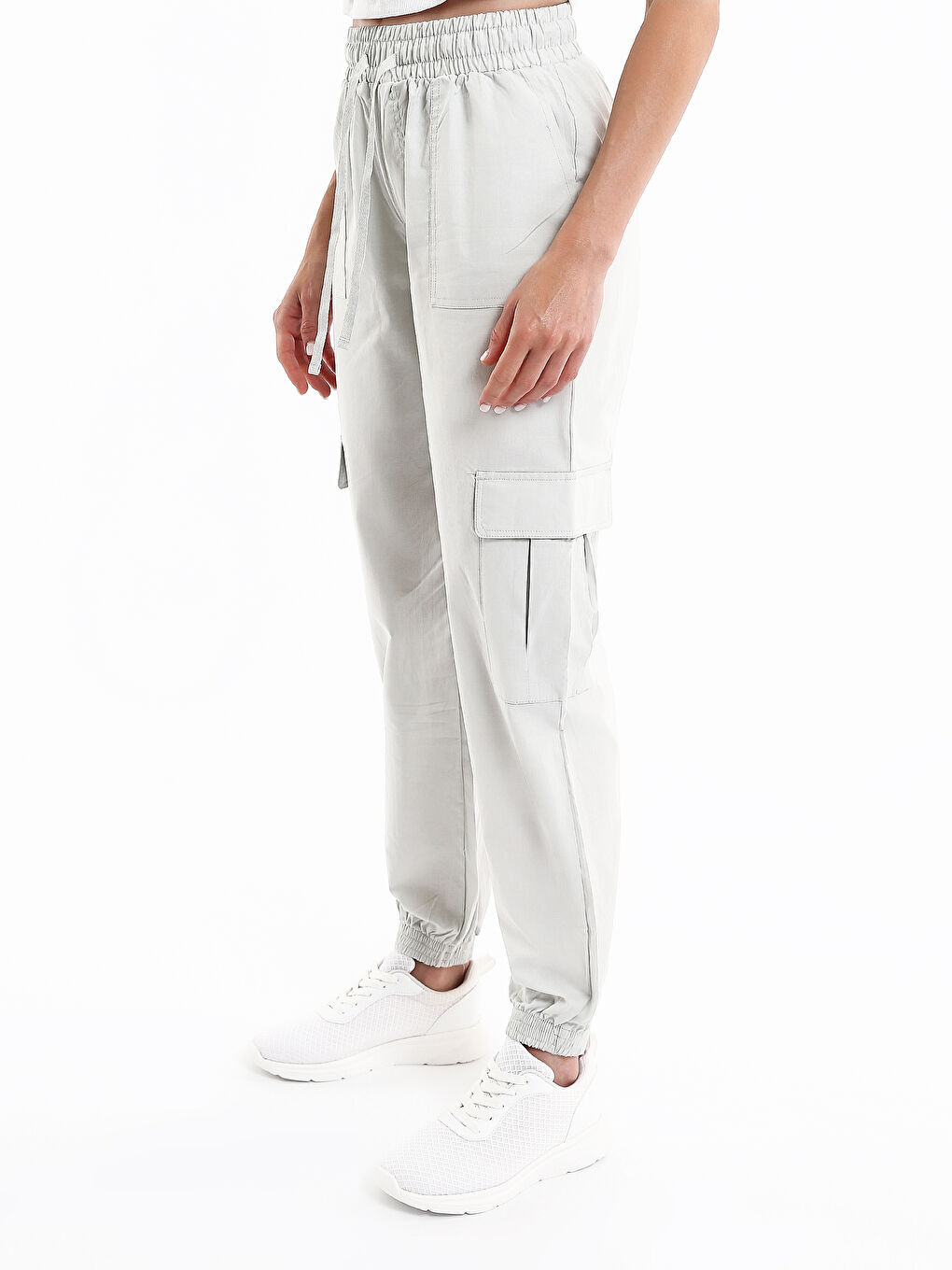 Elasticated Waist Regular Fit Women's Cargo Trousers-3