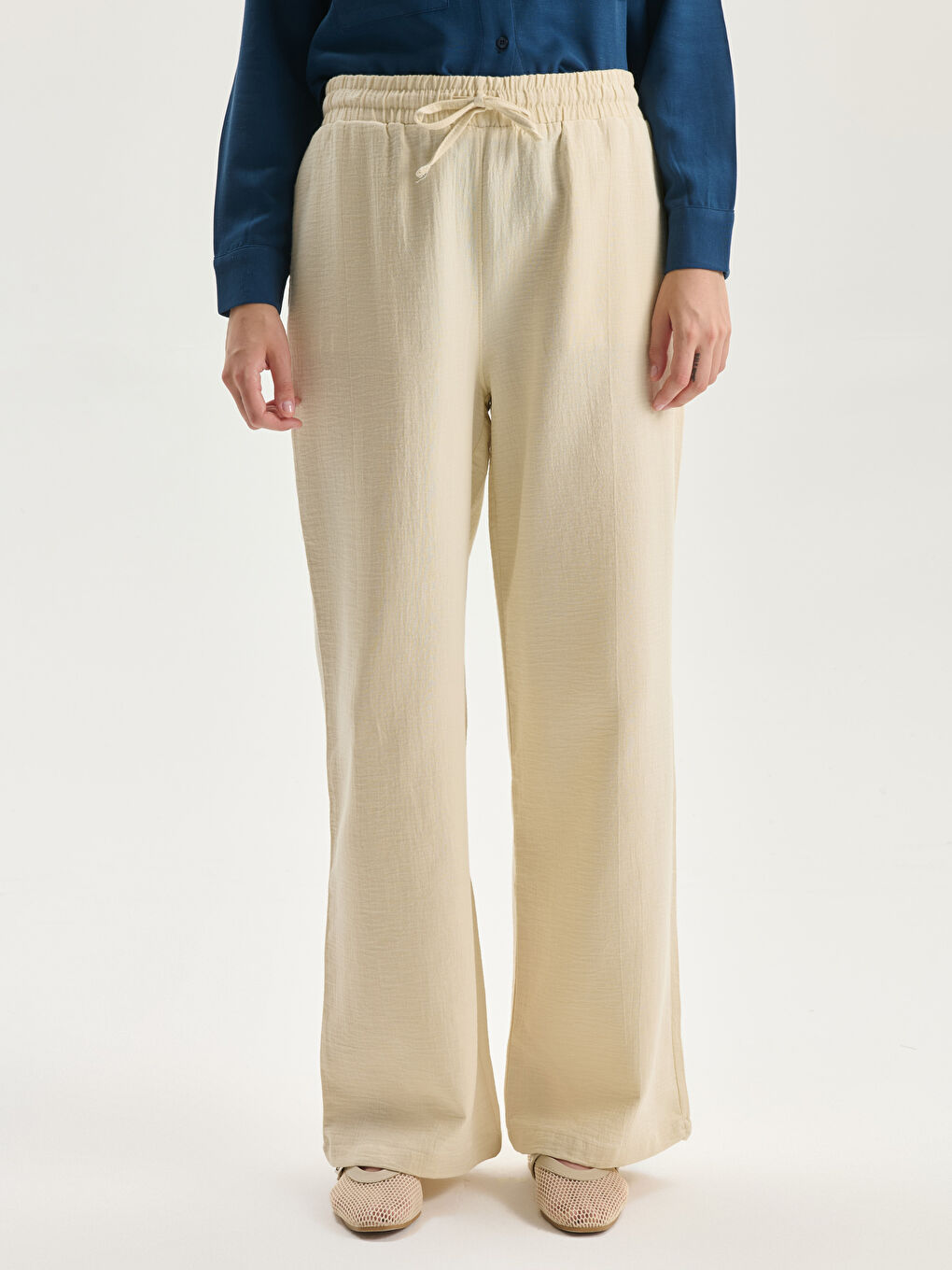 Elasticated Waist Textured Women's Trousers -S5DT38Z8-FF5