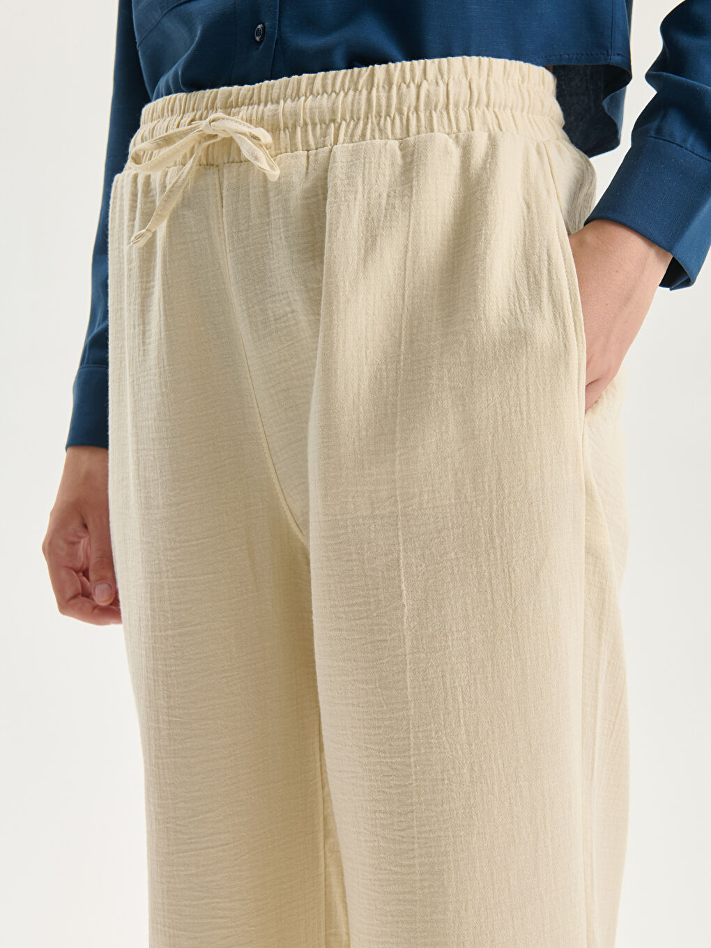 Elasticated Waist Textured Women's Trousers -S5DT38Z8-FF5