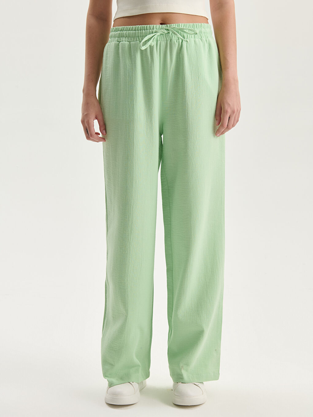 Elasticated Waist Textured Women's Trousers -S5DT38Z8-FWQ
