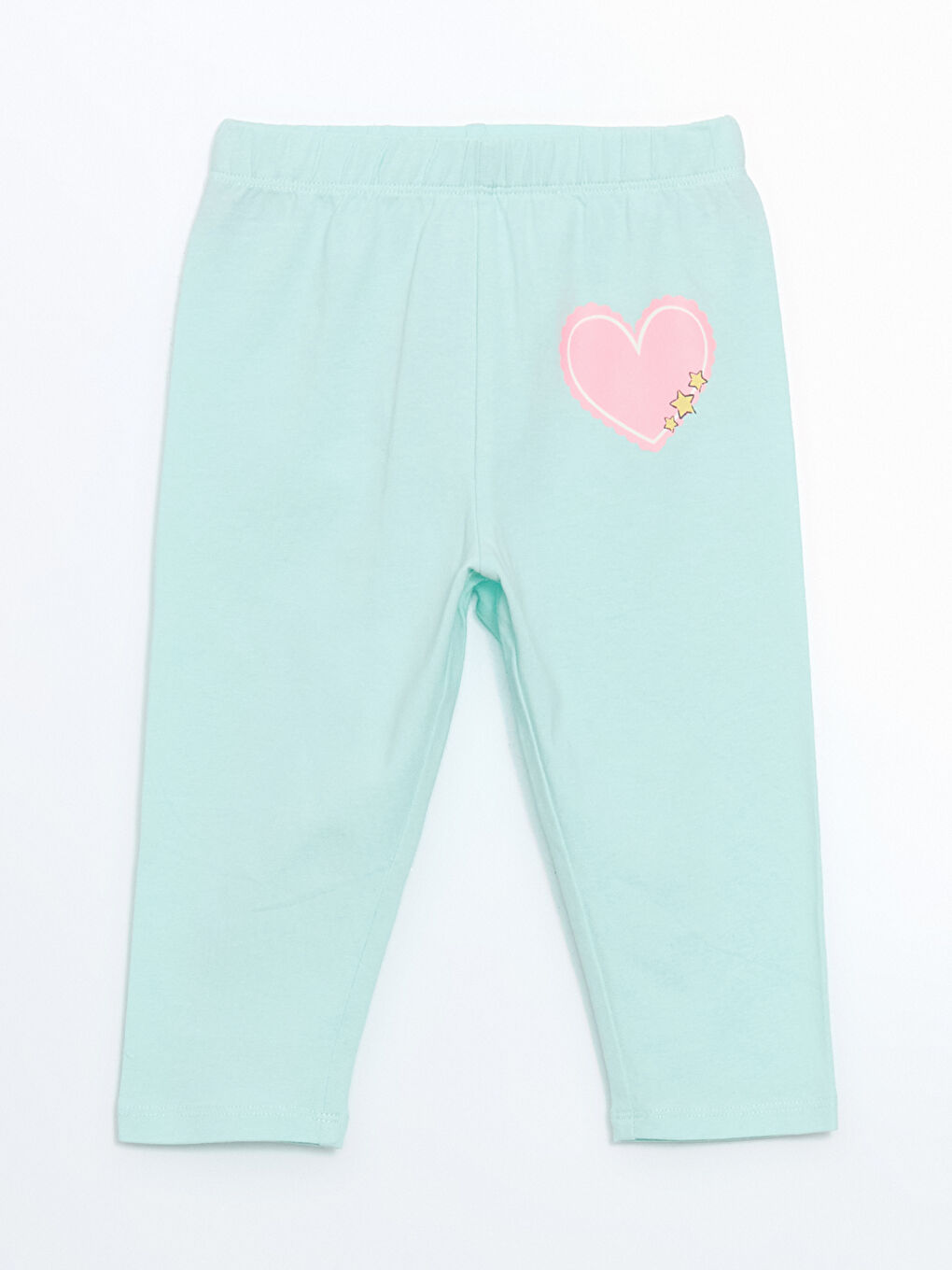 Turkuaz Beli Lastikli Kalp Baskılı Kız Çocuk Tayt
