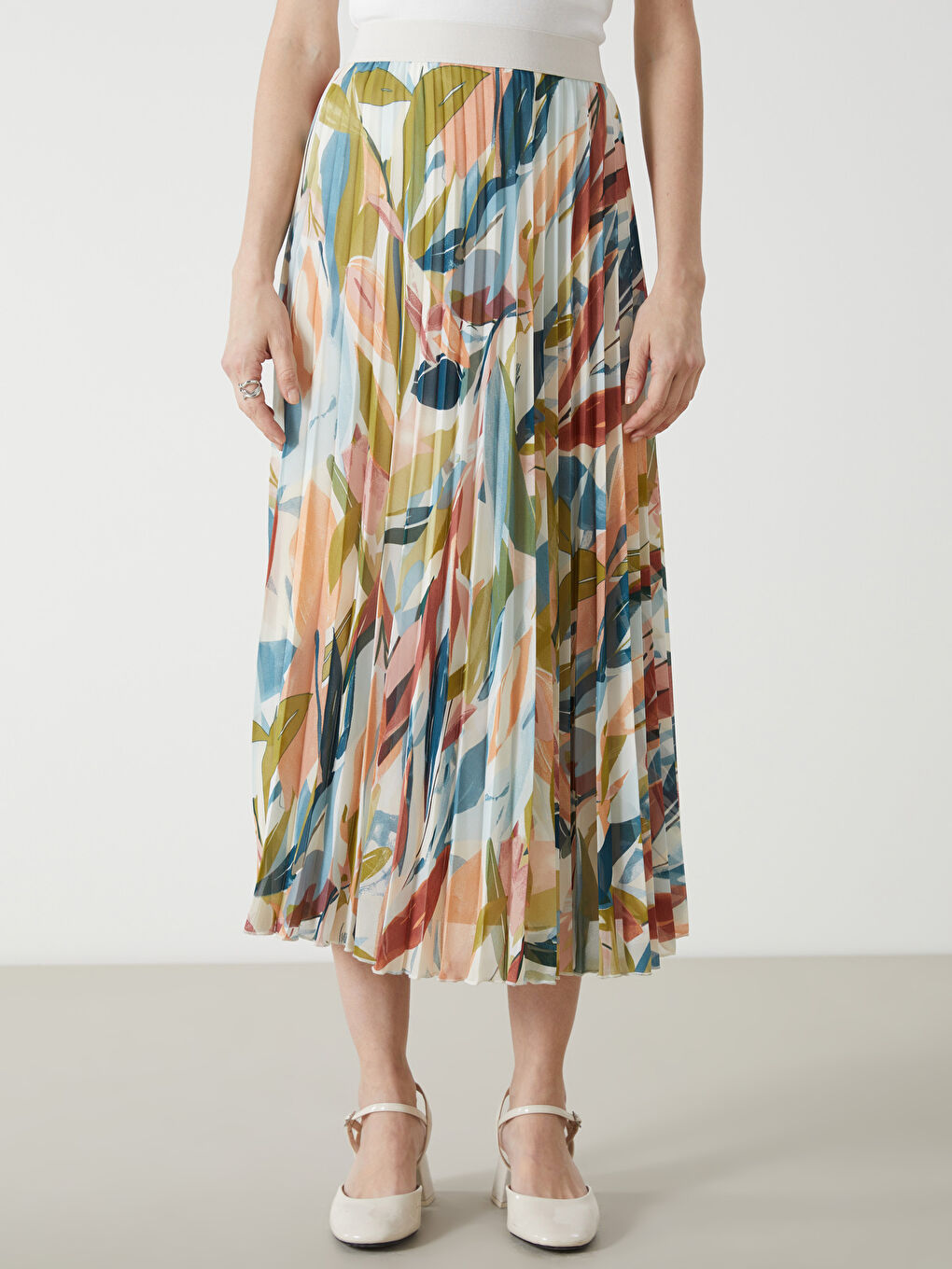 Jupe plissée en chiffon à motifs avec taille élastiquée-1