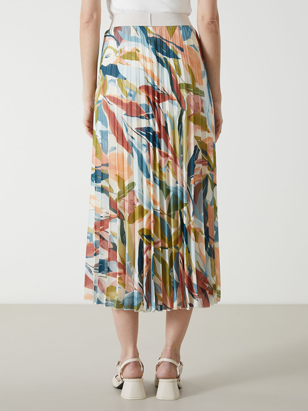 Jupe plissée en chiffon à motifs avec taille élastiquée-4