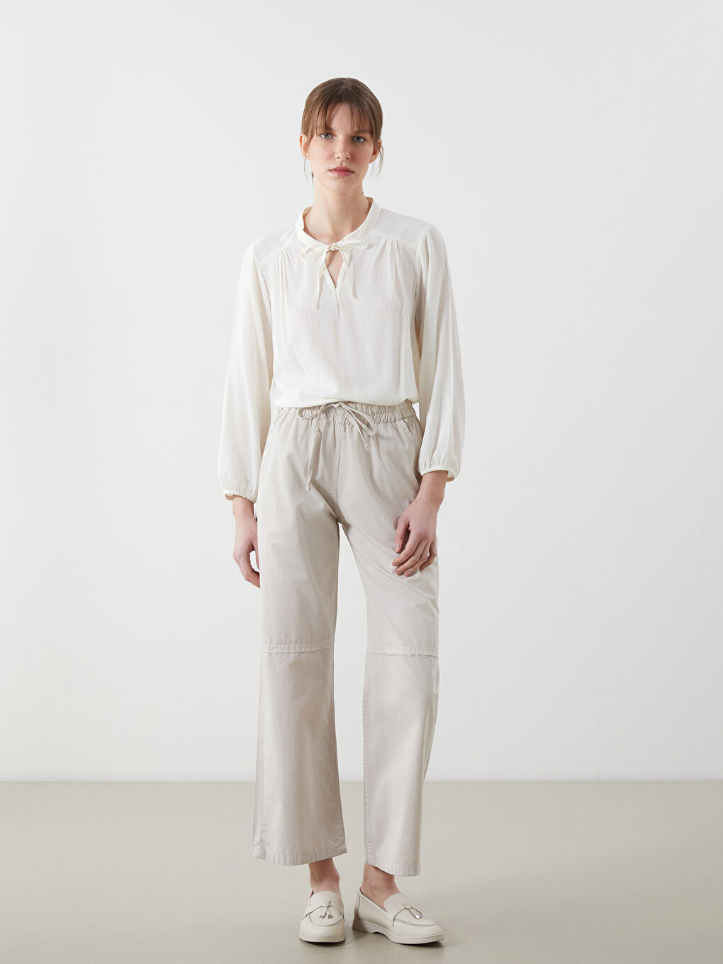 Tie Neck Textured Women's Blouse-1