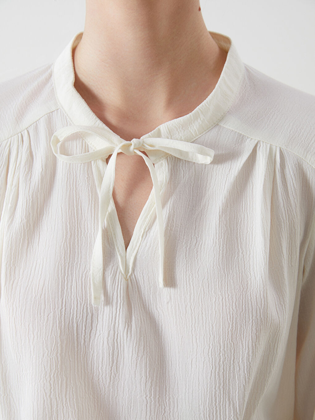 Tie Neck Textured Women's Blouse-2