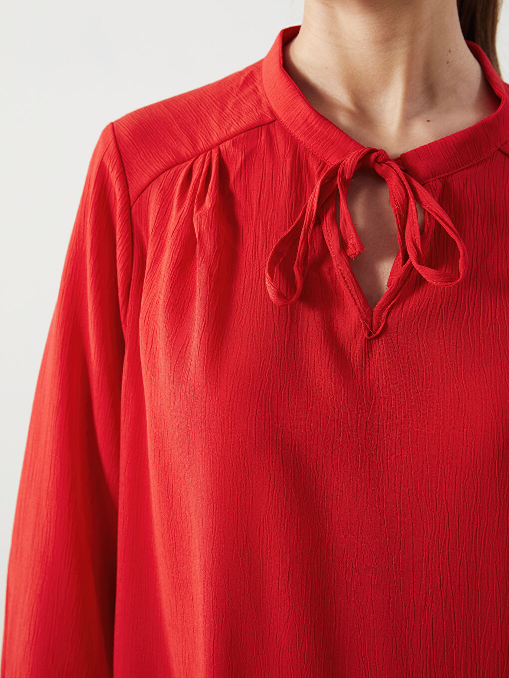 Tie Neck Textured Women's Blouse-2