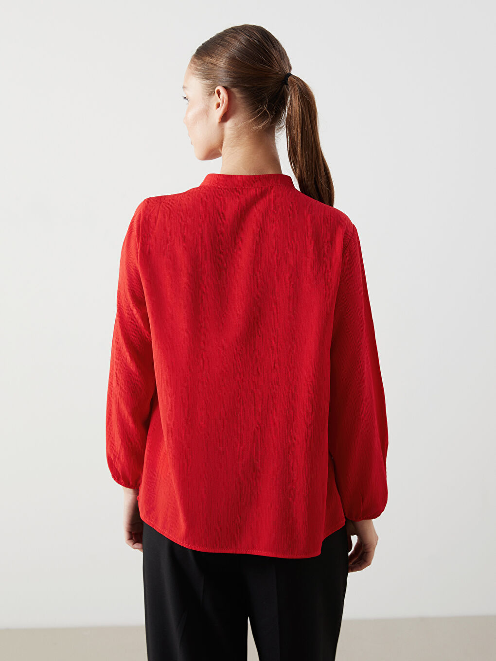 Tie Neck Textured Women's Blouse-3