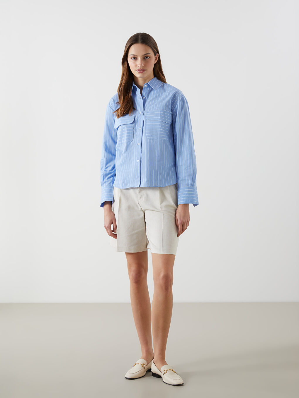 Striped Poplin Women's Shirt-1