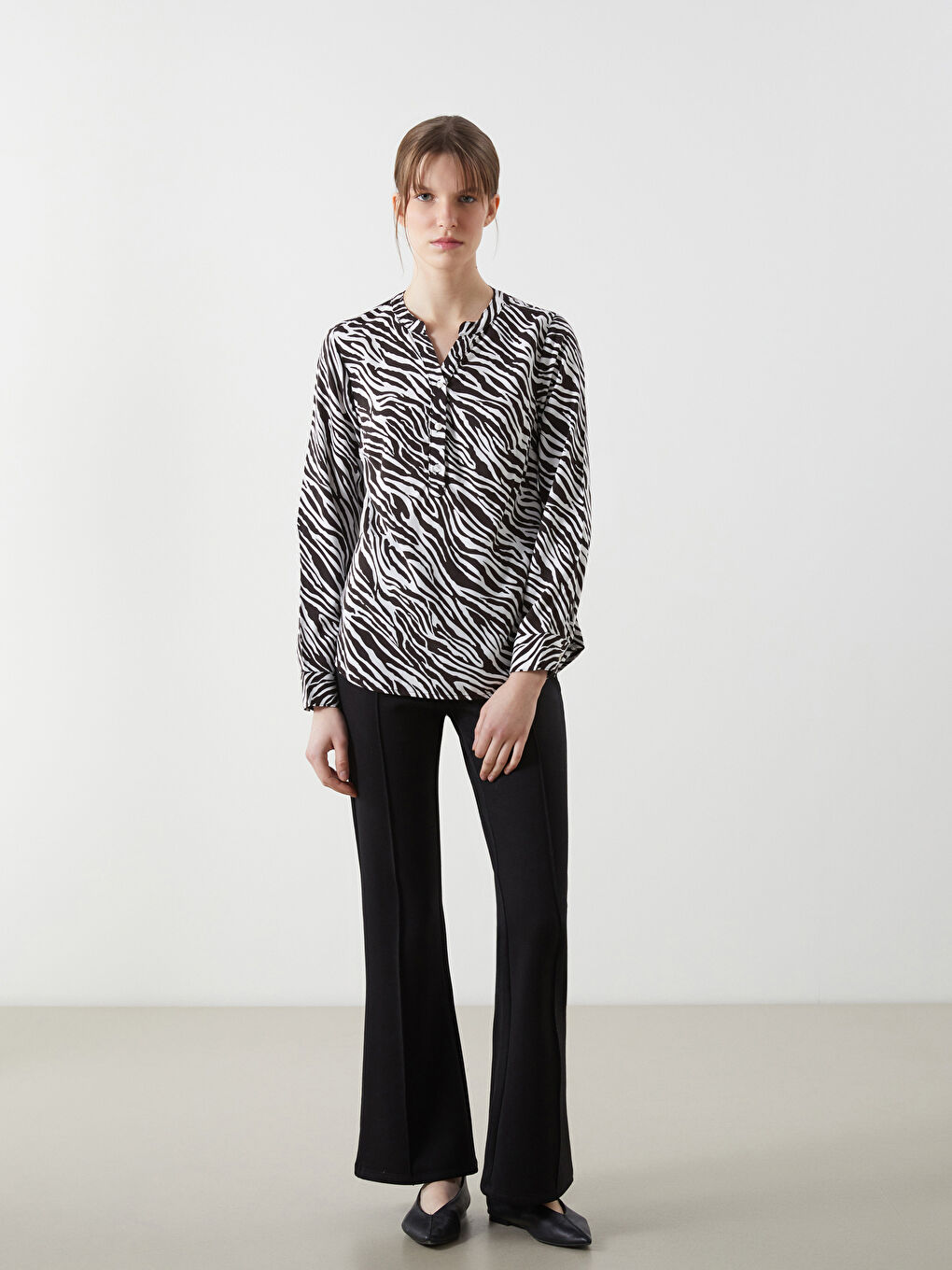 Notch Neck Patterned Women's Blouse -S5DU61Z8-SWC