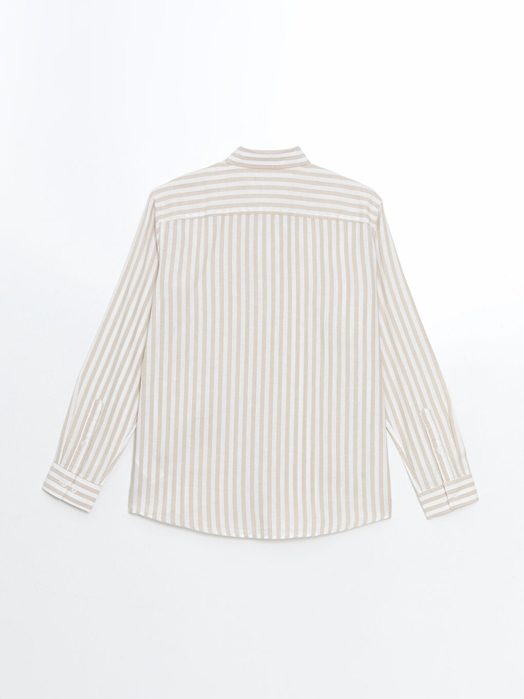 Bej Regular Fit Uzun Kollu Çizgili Poplin Erkek Gömlek-5