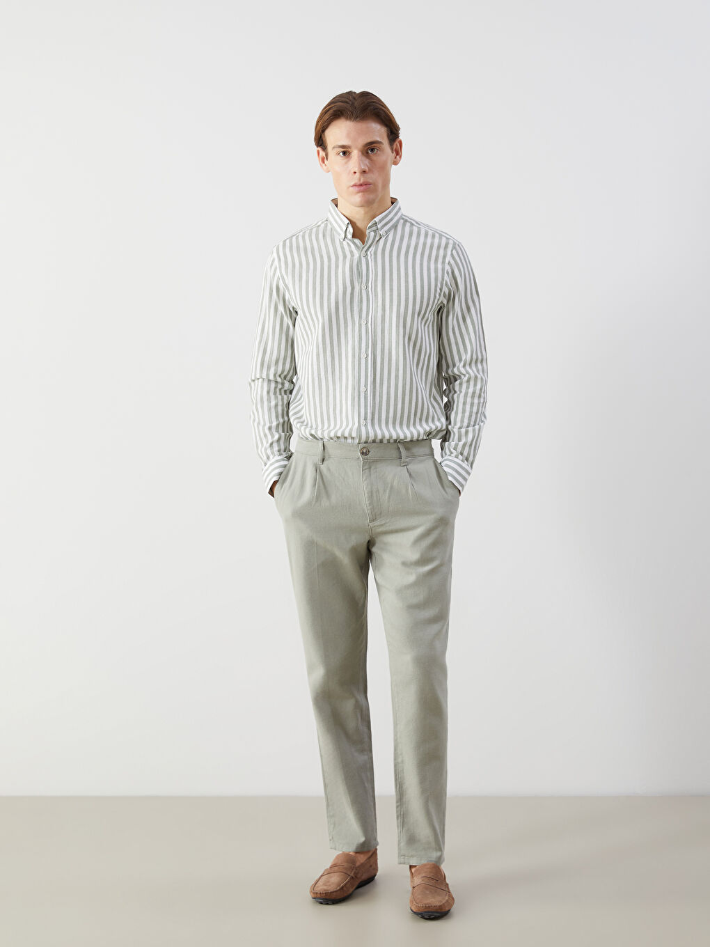 Regular Fit Long Sleeve Striped Poplin Men's Shirt-1