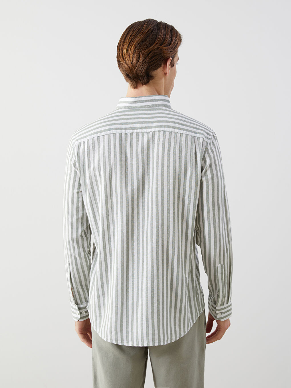 Regular Fit Long Sleeve Striped Poplin Men's Shirt-3