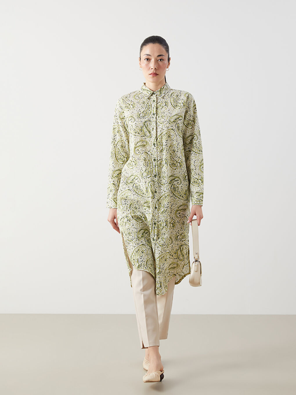 Patterned Women's Shirt Tunic -S5DV45Z8-LRR