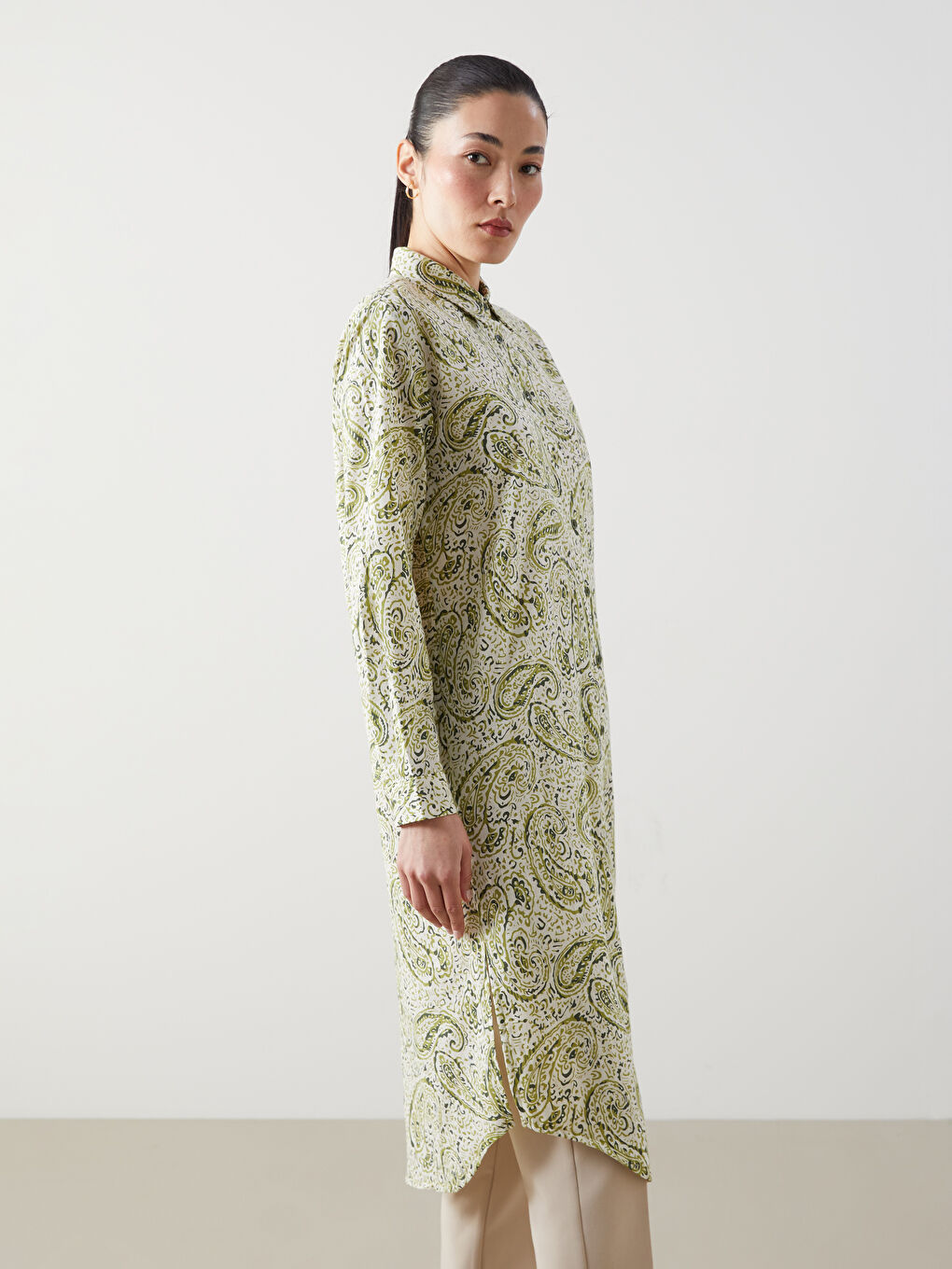 Patterned Women's Shirt Tunic -S5DV45Z8-LRR