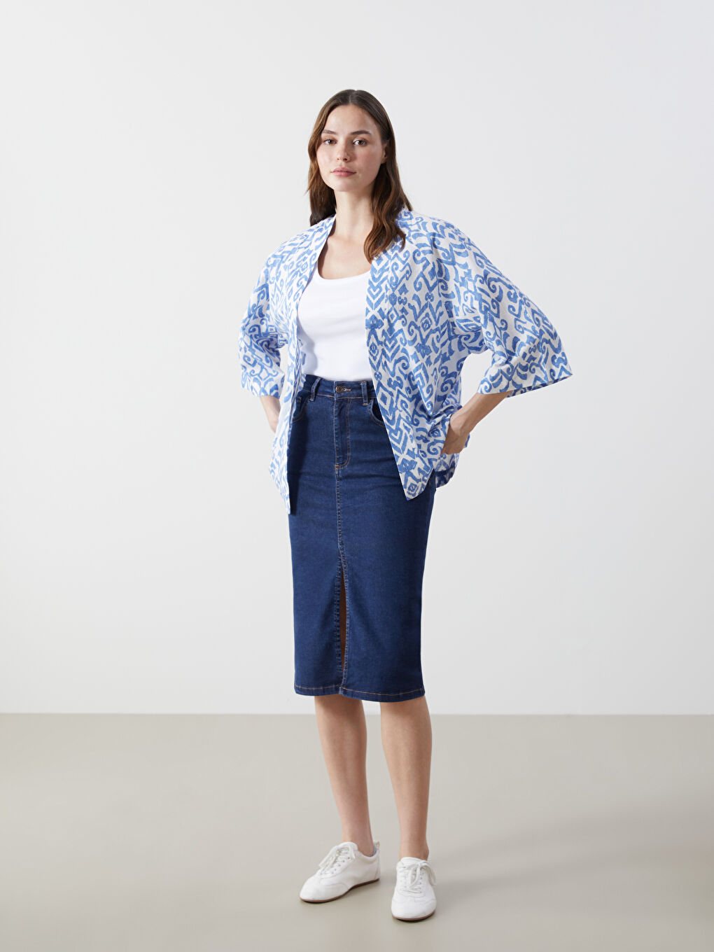 Shawl Collar Oversize Linen Blend Women's Kimono -S5DV47Z8-LQK