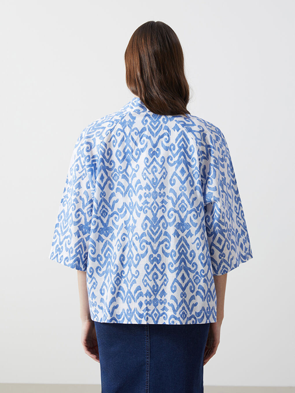 Shawl Collar Oversize Linen Blend Women's Kimono -S5DV47Z8-LQK