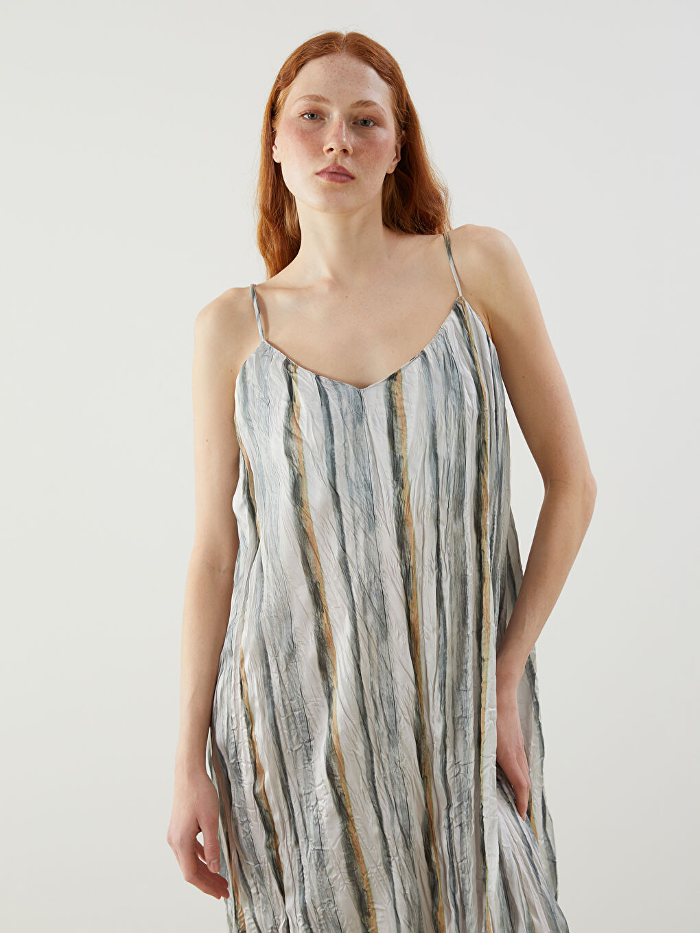 V-Neck Striped Strappy Satin Women's Dress -S5DV96Z8-LRF