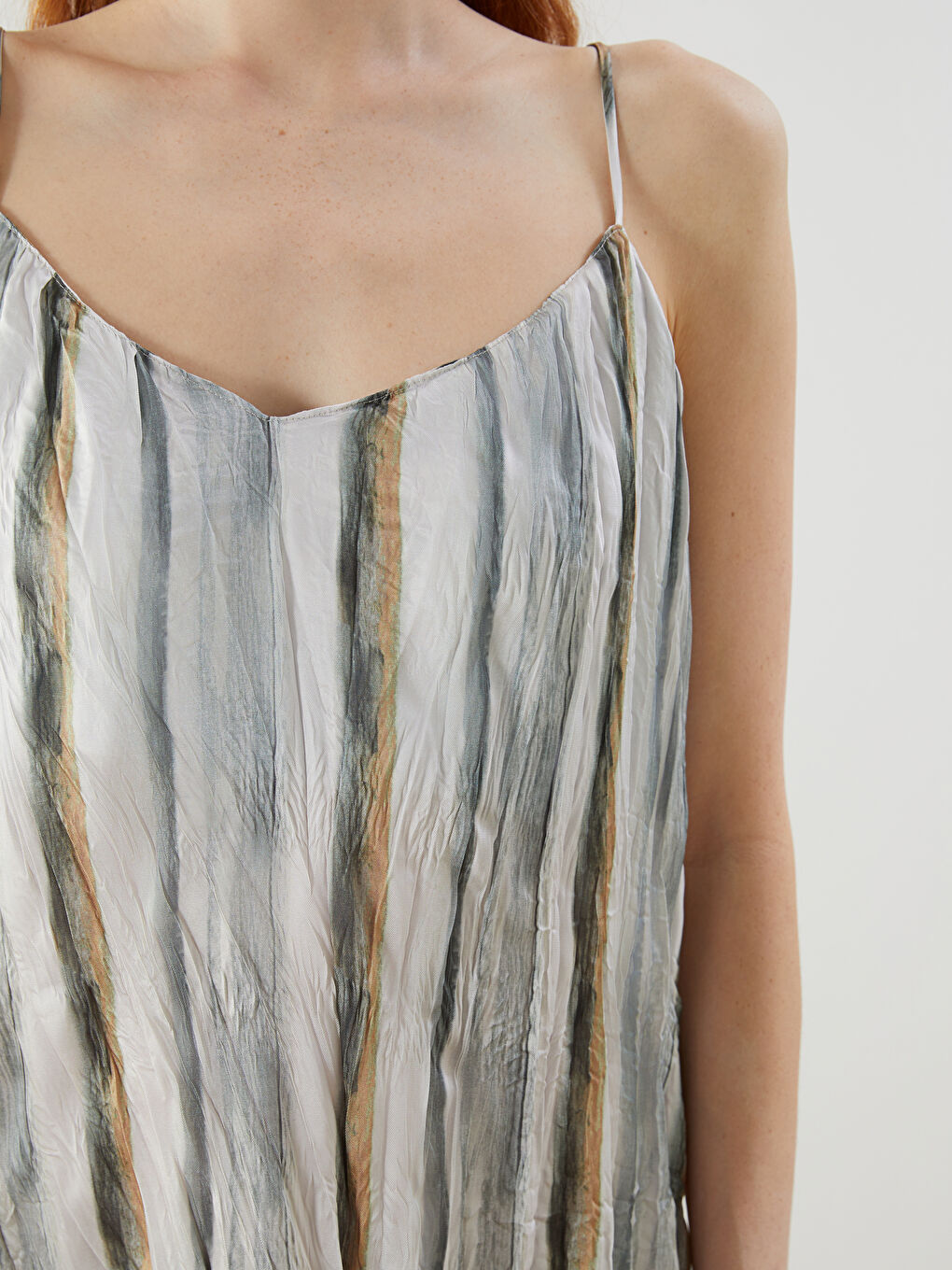 V-Neck Striped Strappy Satin Women's Dress -S5DV96Z8-LRF