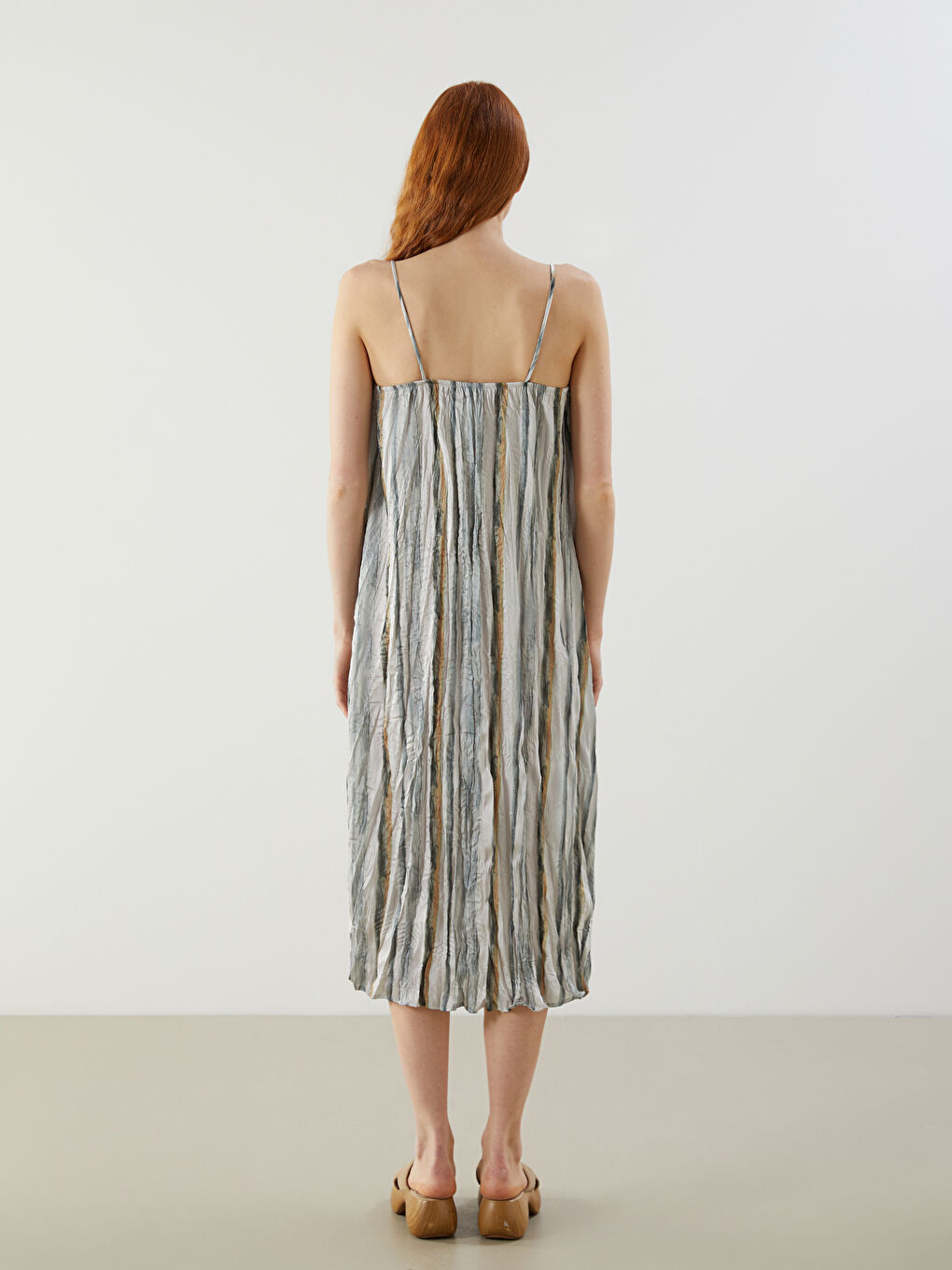 V-Neck Striped Strappy Satin Women's Dress -S5DV96Z8-LRF