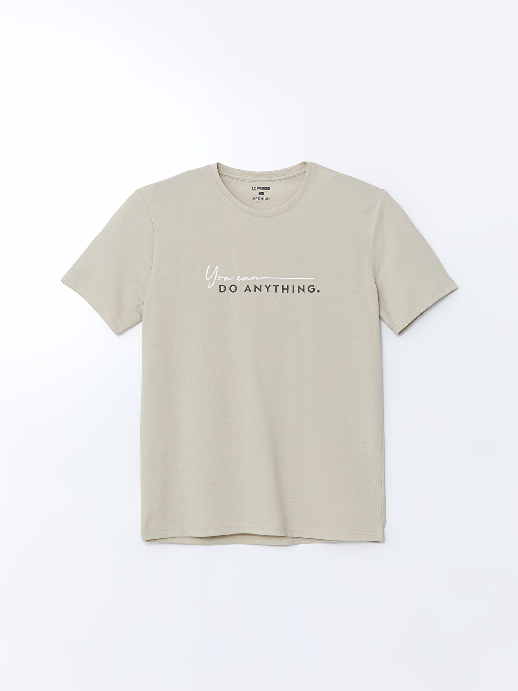 Bej Bisiklet Yaka Baskılı Penye Erkek Pijama Üst