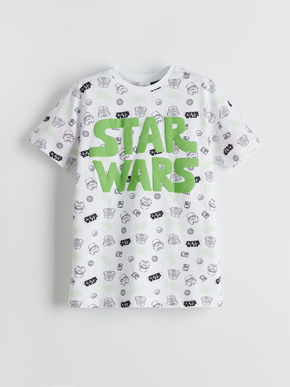Beyaz Bisiklet Yaka Star Wars Baskılı Erkek Çocuk Pijama Üst