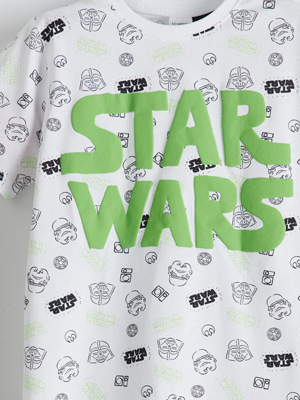 Beyaz Bisiklet Yaka Star Wars Baskılı Erkek Çocuk Pijama Üst-2