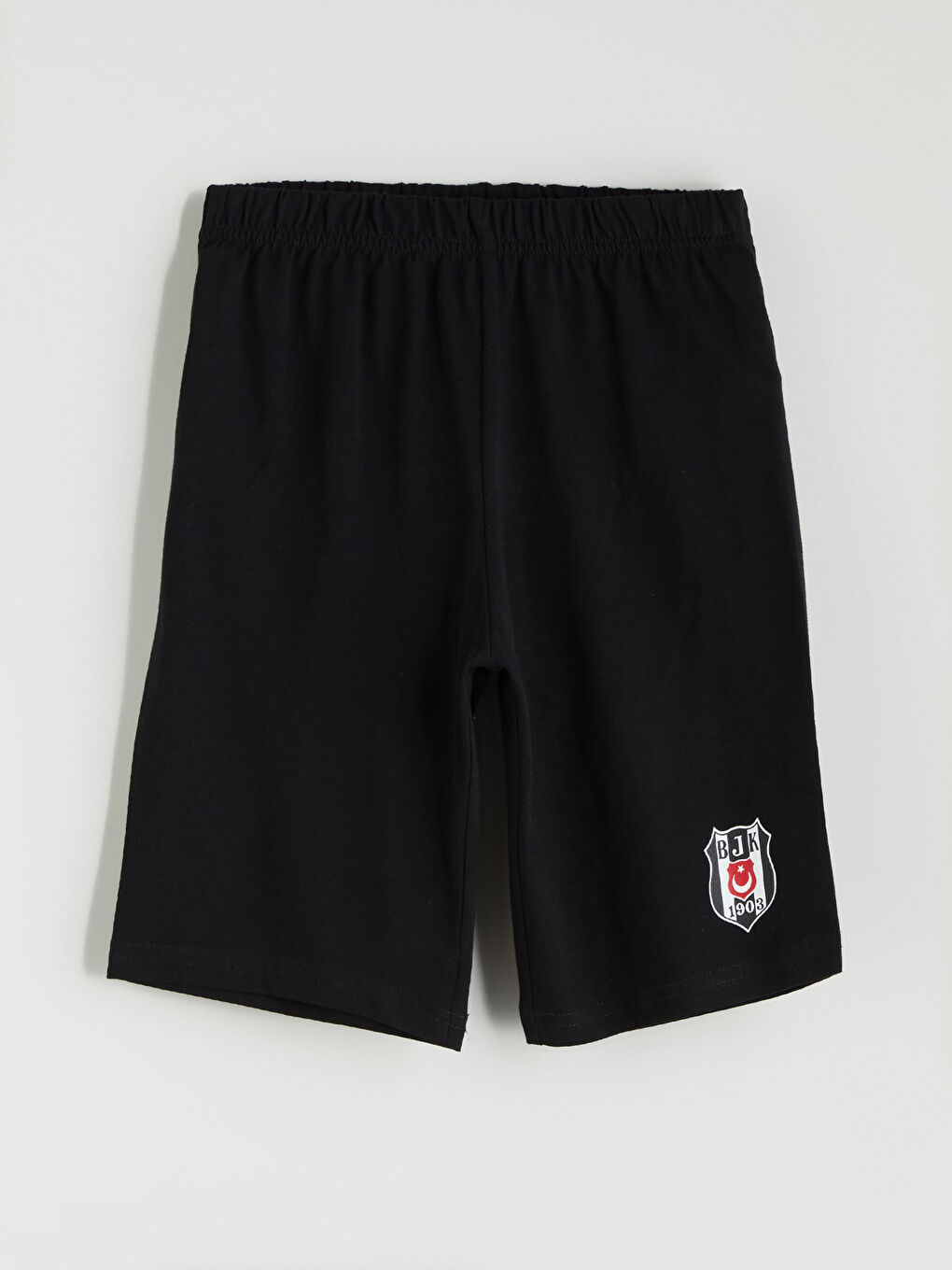 Siyah Bisiklet Yaka Beşiktaş Baskılı Erkek Çocuk Şortlu Pijama Takımı-4