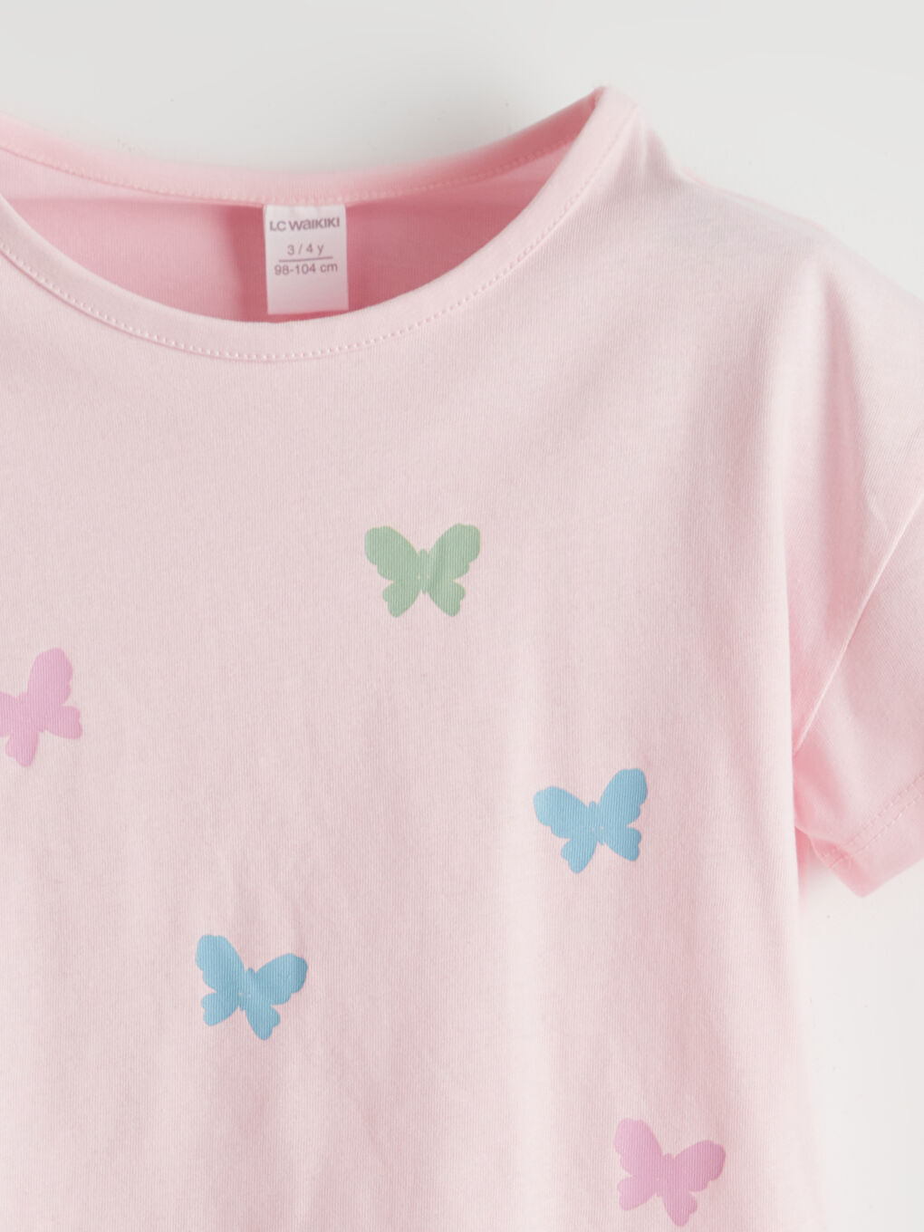 تيشيرت جيرسي مطبوع بياقة دائرية للبنات-1