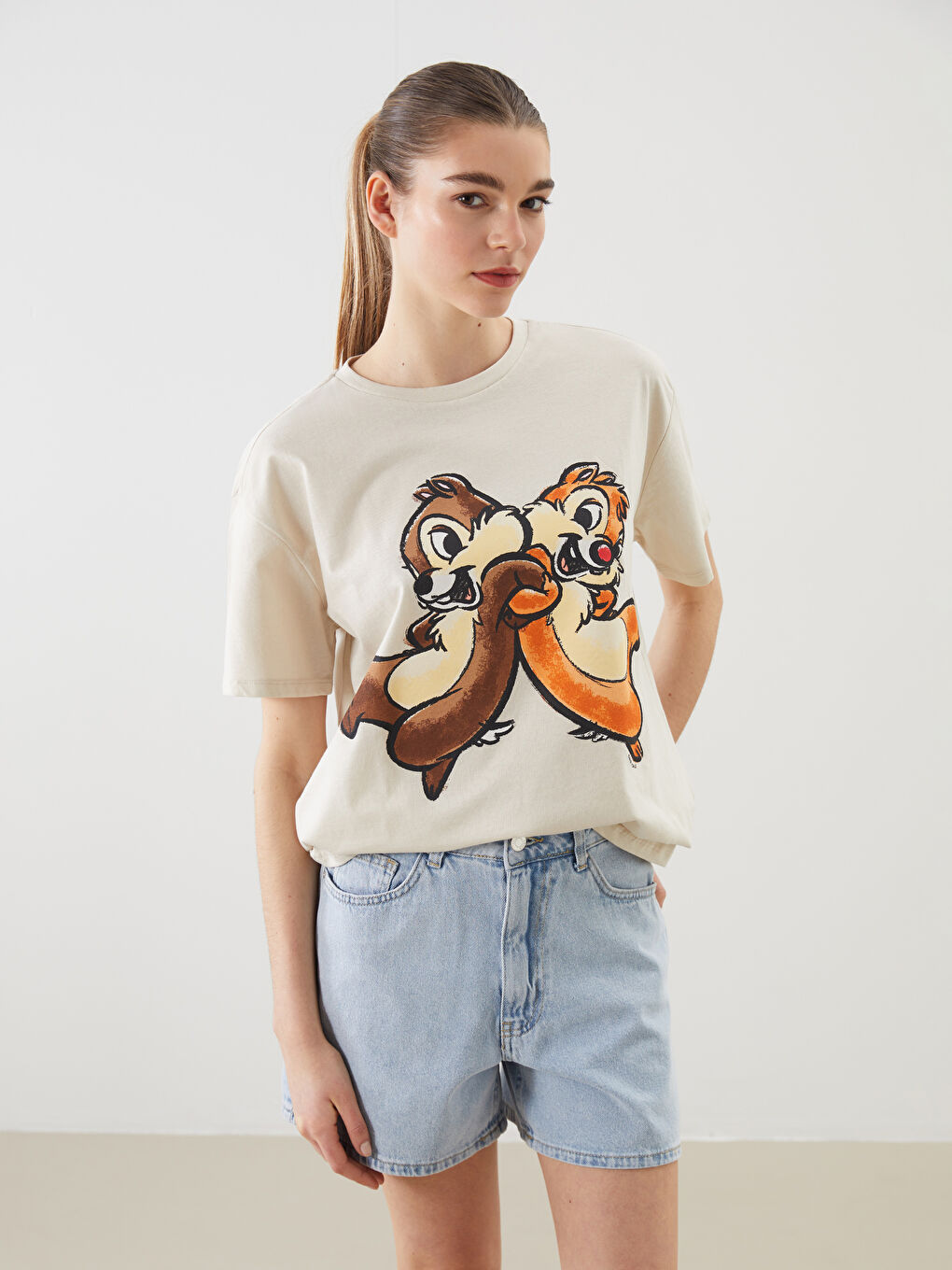 Crew Neck Chip and Dale Printed Women's T-Shirt -S5EA07Z8-FF7