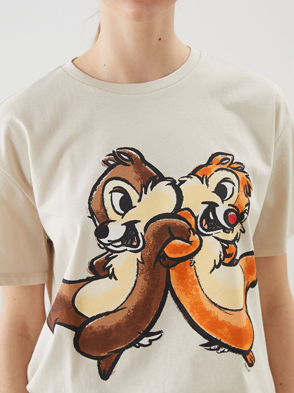 Crew Neck Chip and Dale Printed Women's T-Shirt -S5EA07Z8-FF7
