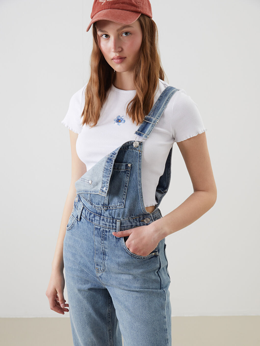 Square Neck Women'S Denim Salopette -S5EA10Z8-K9M