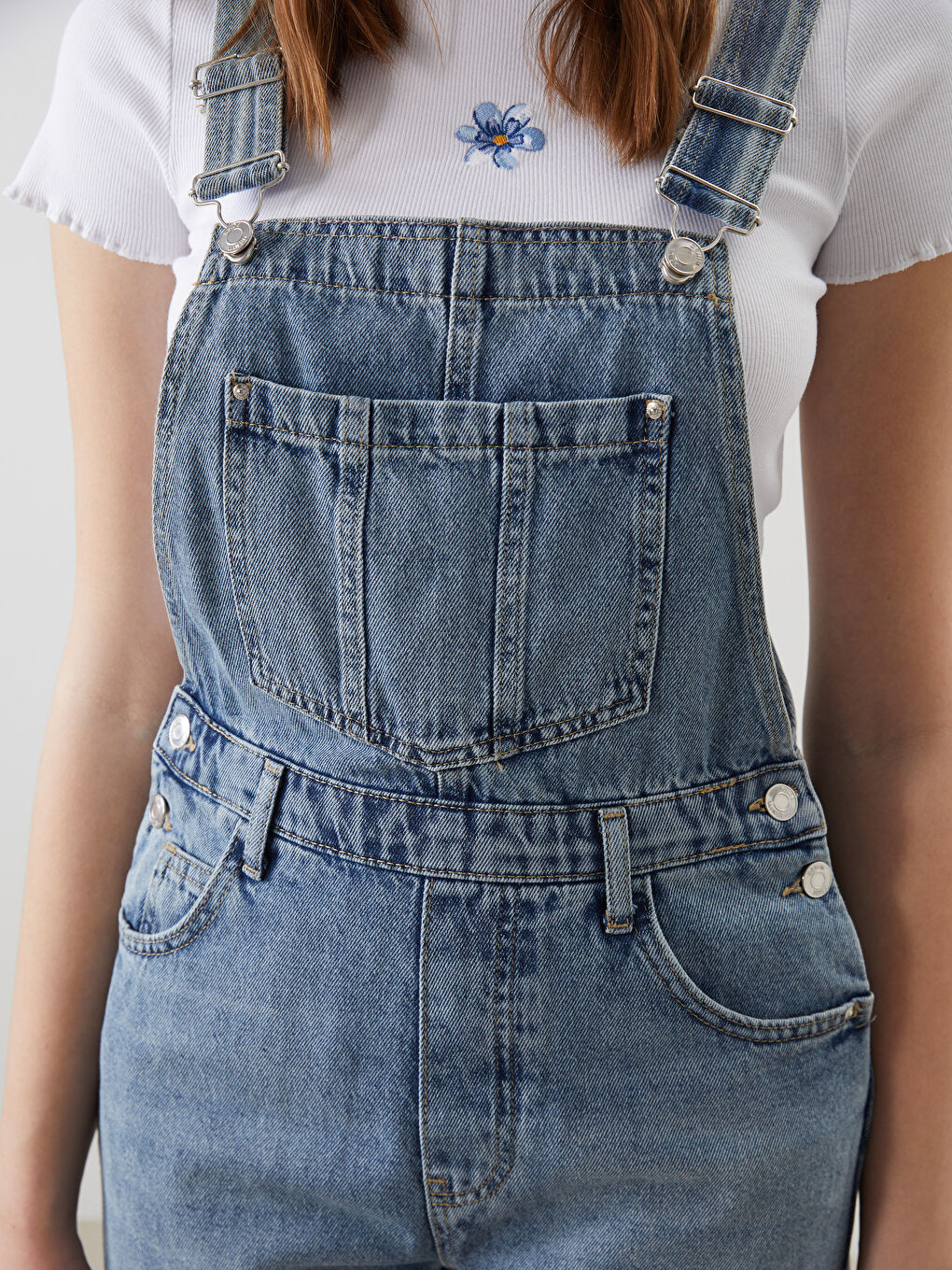 Square Neck Women'S Denim Salopette -S5EA10Z8-K9M