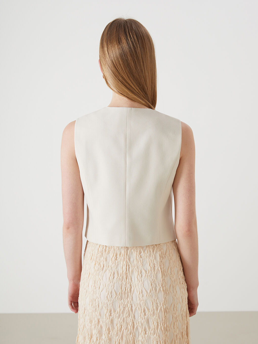 V-Neck Linen Blend Women's Classic Waistcoat -S5EA17Z8-CR8