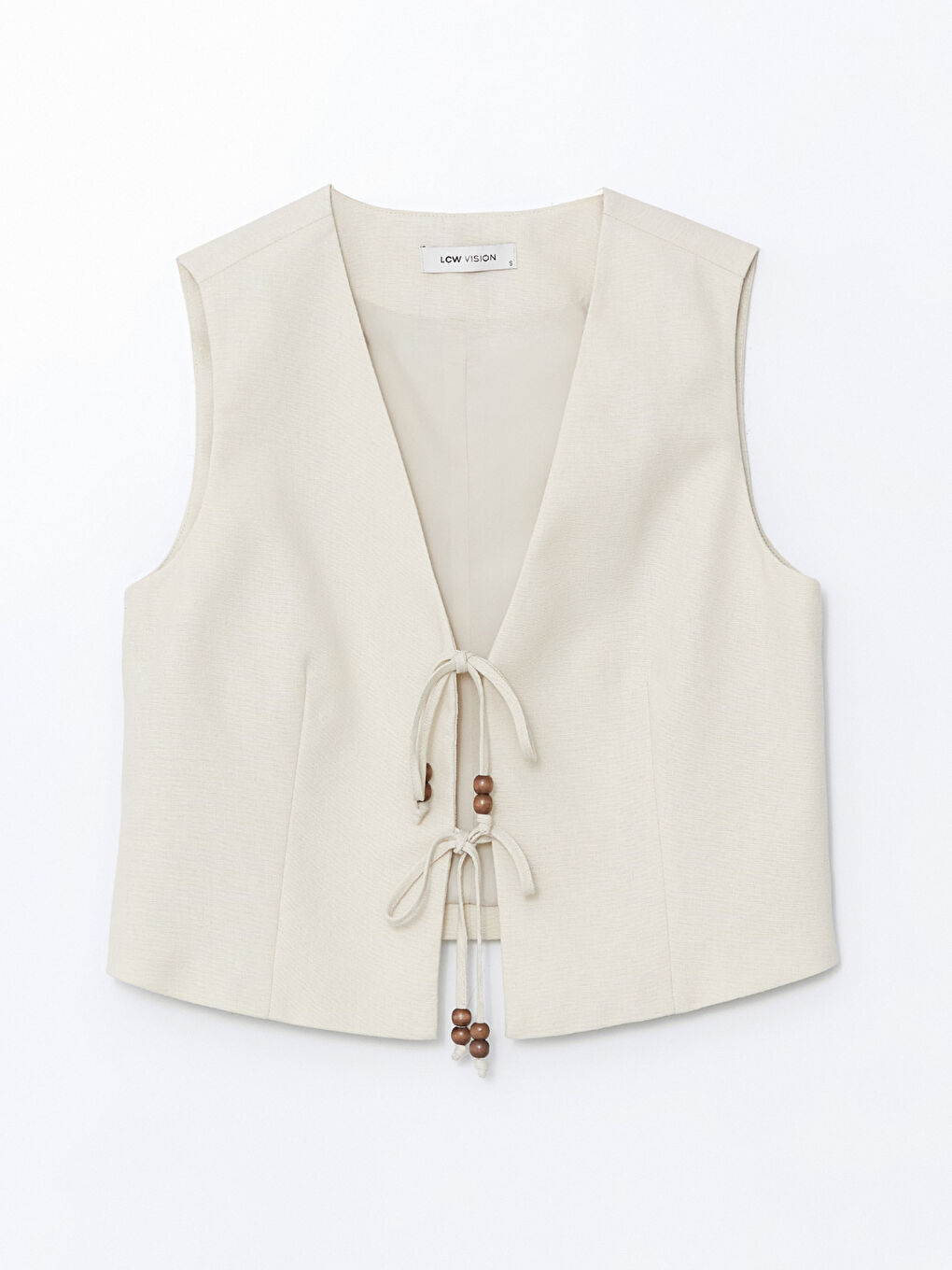 V-Neck Linen Blend Women's Classic Waistcoat -S5EA17Z8-CR8