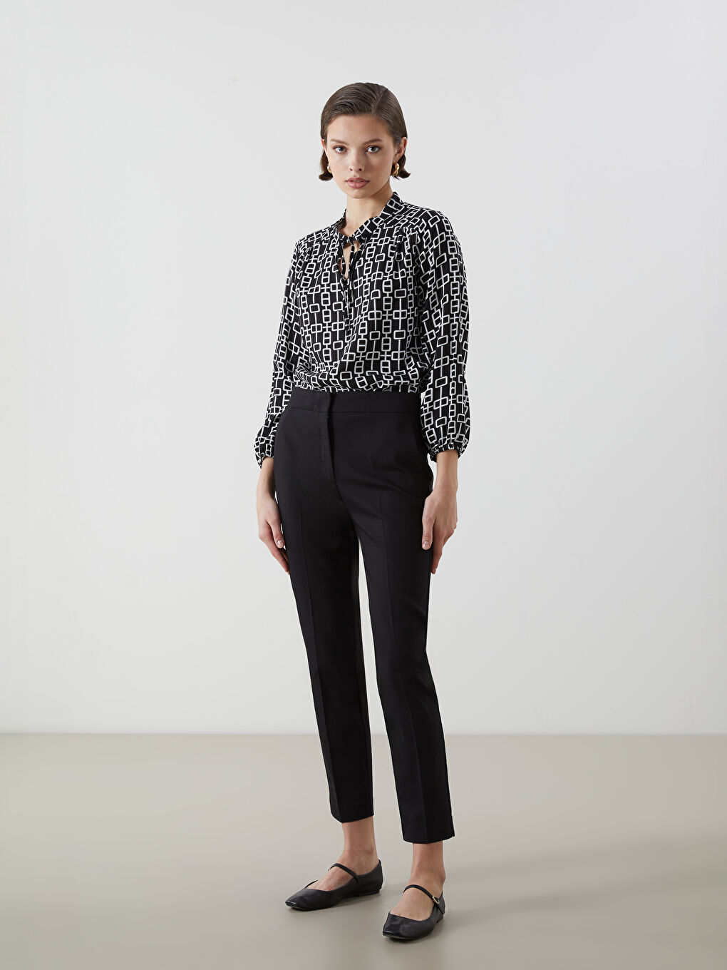 Tie Neck Patterned Women's Blouse -S5EA19Z8-LQJ