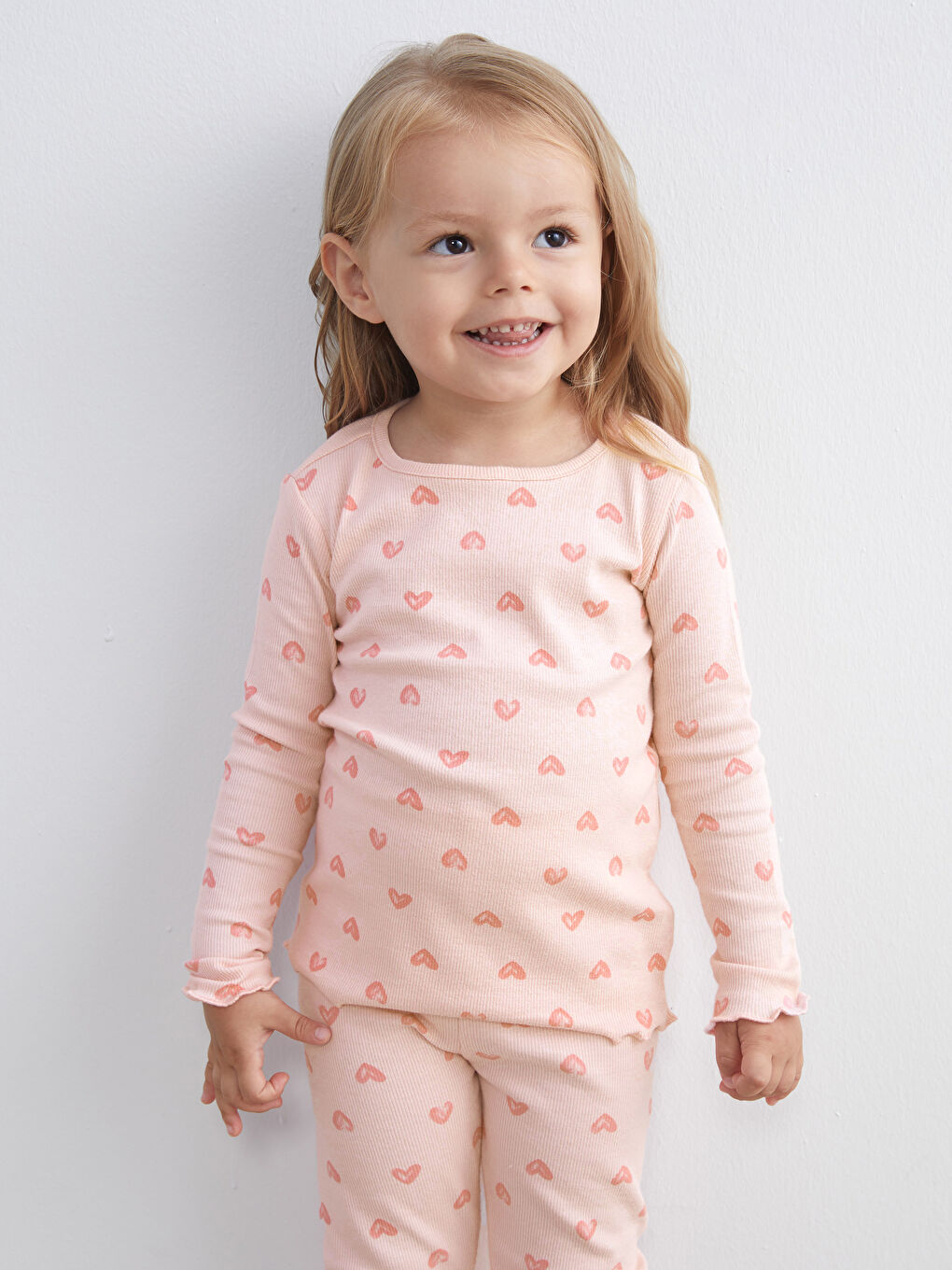 Pembe Kalp Baskılı Kız Bebek Pijama Takımı-1
