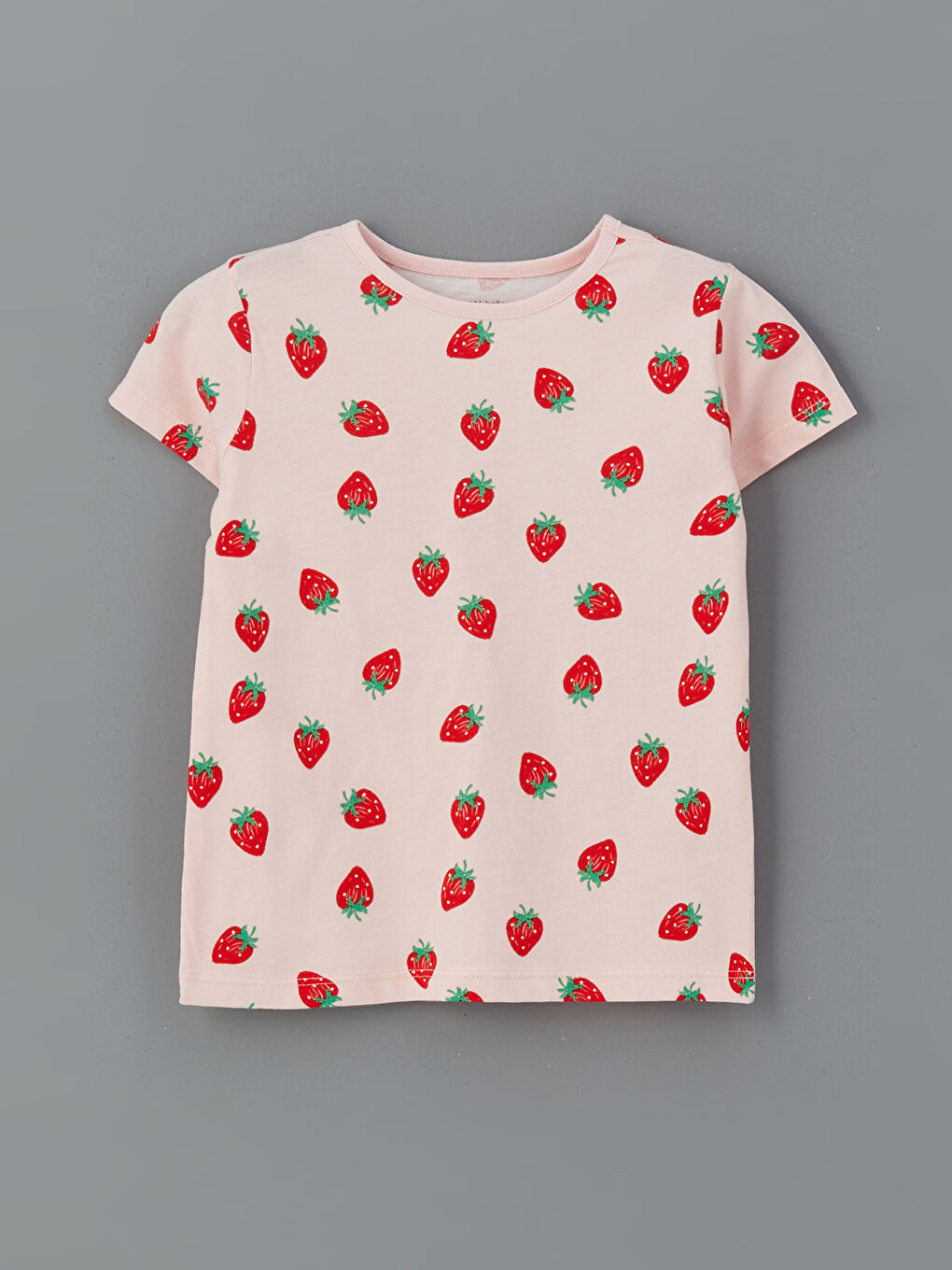 Pembe Bisiklet Yaka Çilek Baskılı Kız Bebek Tişört