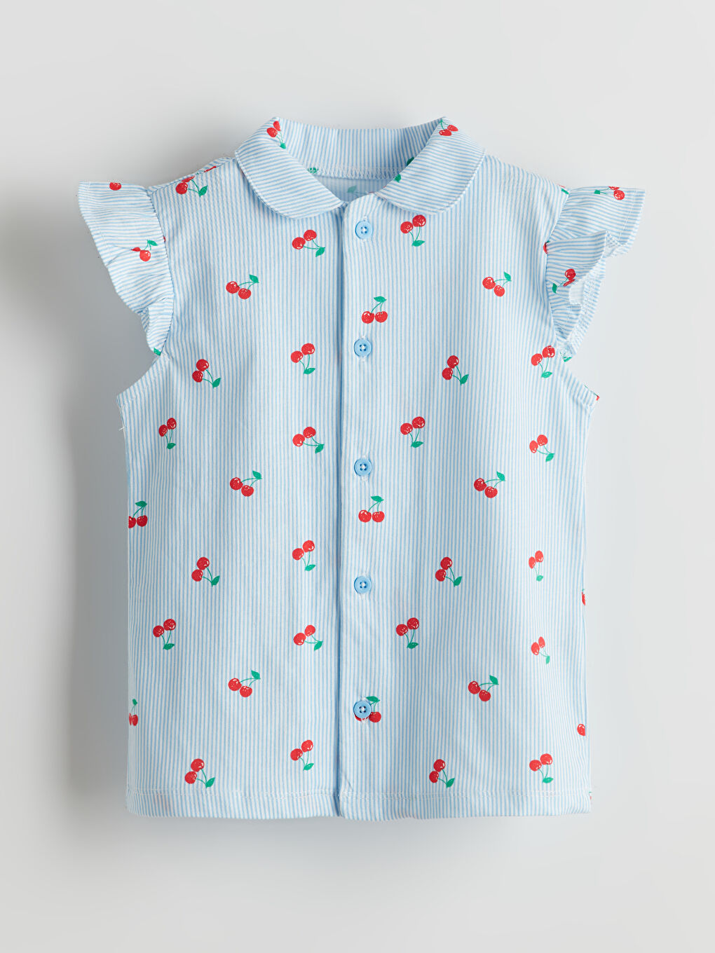 Ekru Bebe Yaka Kiraz Baskılı Kız Bebek Tişört