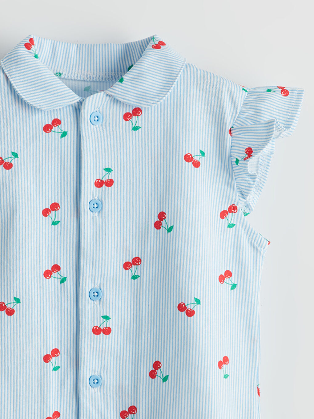 Ekru Bebe Yaka Kiraz Baskılı Kız Bebek Tişört-2