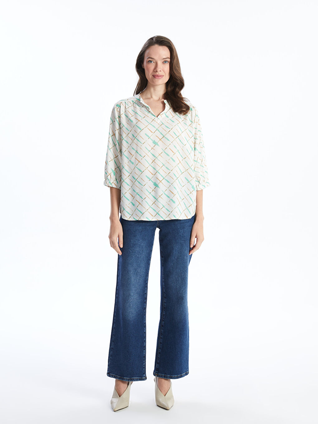 Notch Neck Patterned Women's Blouse -S5EB23Z8-SWC