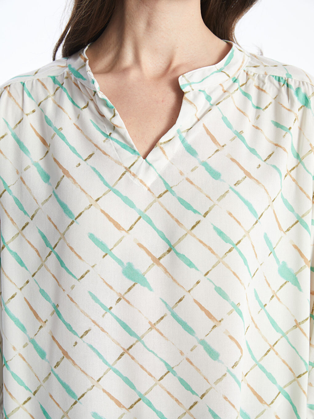 Notch Neck Patterned Women's Blouse -S5EB23Z8-SWC