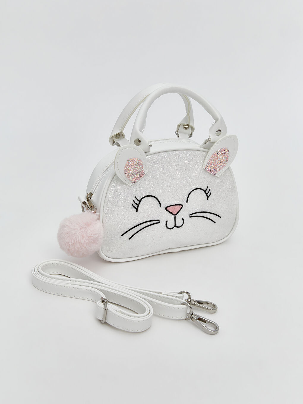 Beyaz Hayvan Figürlü Çıkarılabilir Askılı Kız Çocuk Omuz Çantası