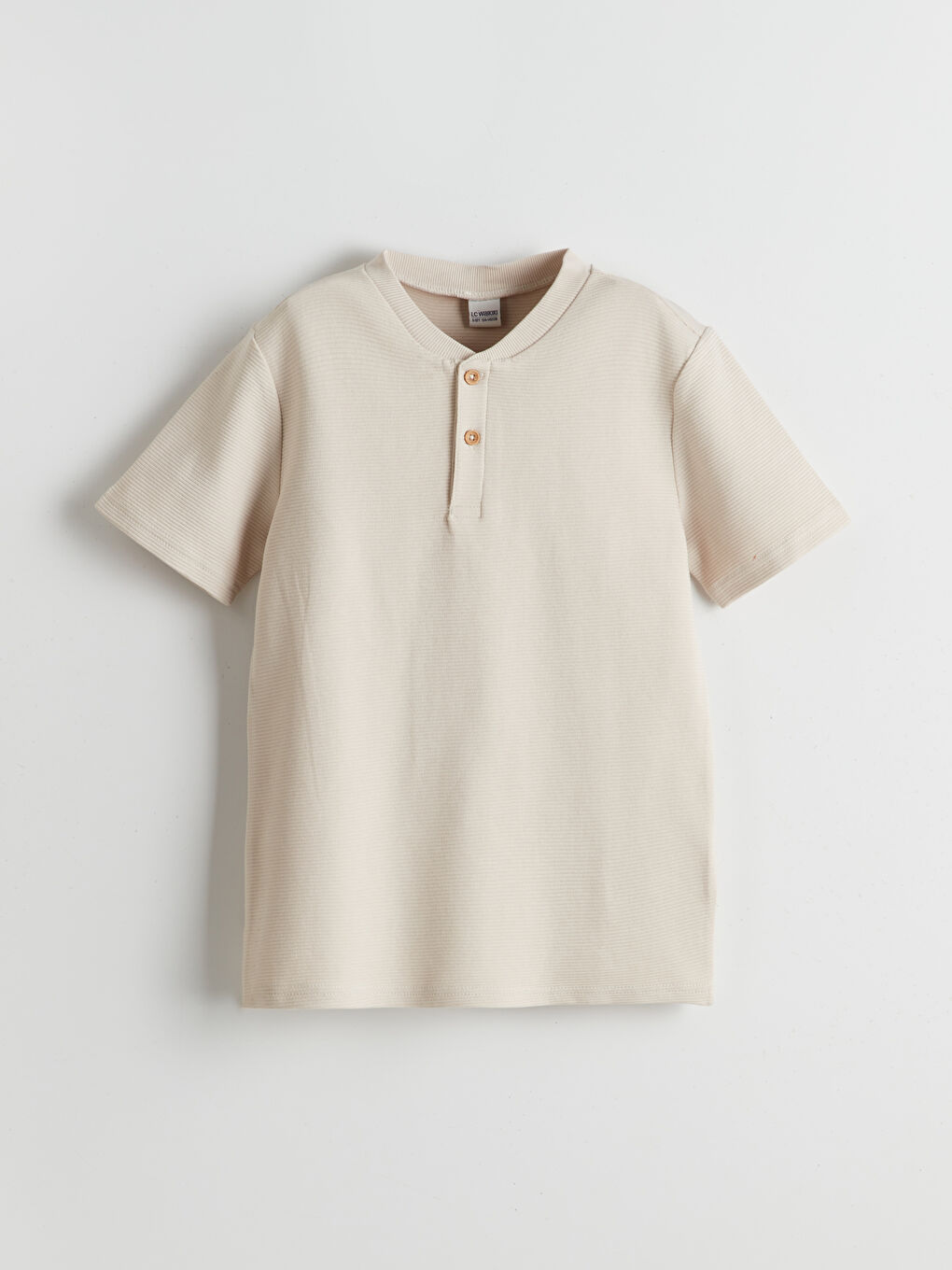 Bej Bisiklet Yaka Düğmeli Erkek Çocuk Tişört