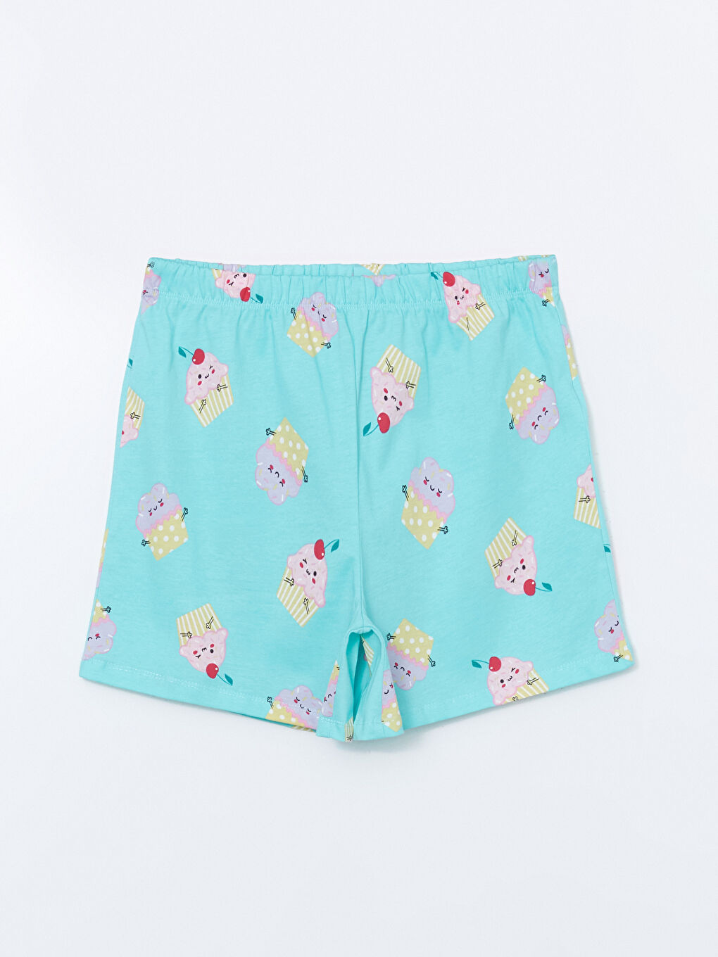 Turkuaz Beli Lastikli Desenli Kadın Şort Pijama Altı