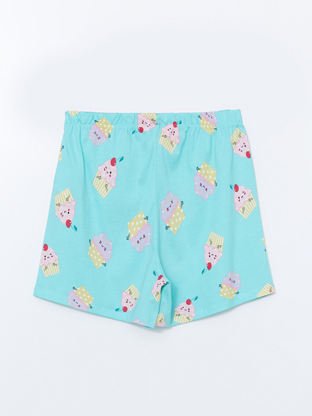 Turkuaz Beli Lastikli Desenli Kadın Şort Pijama Altı-1