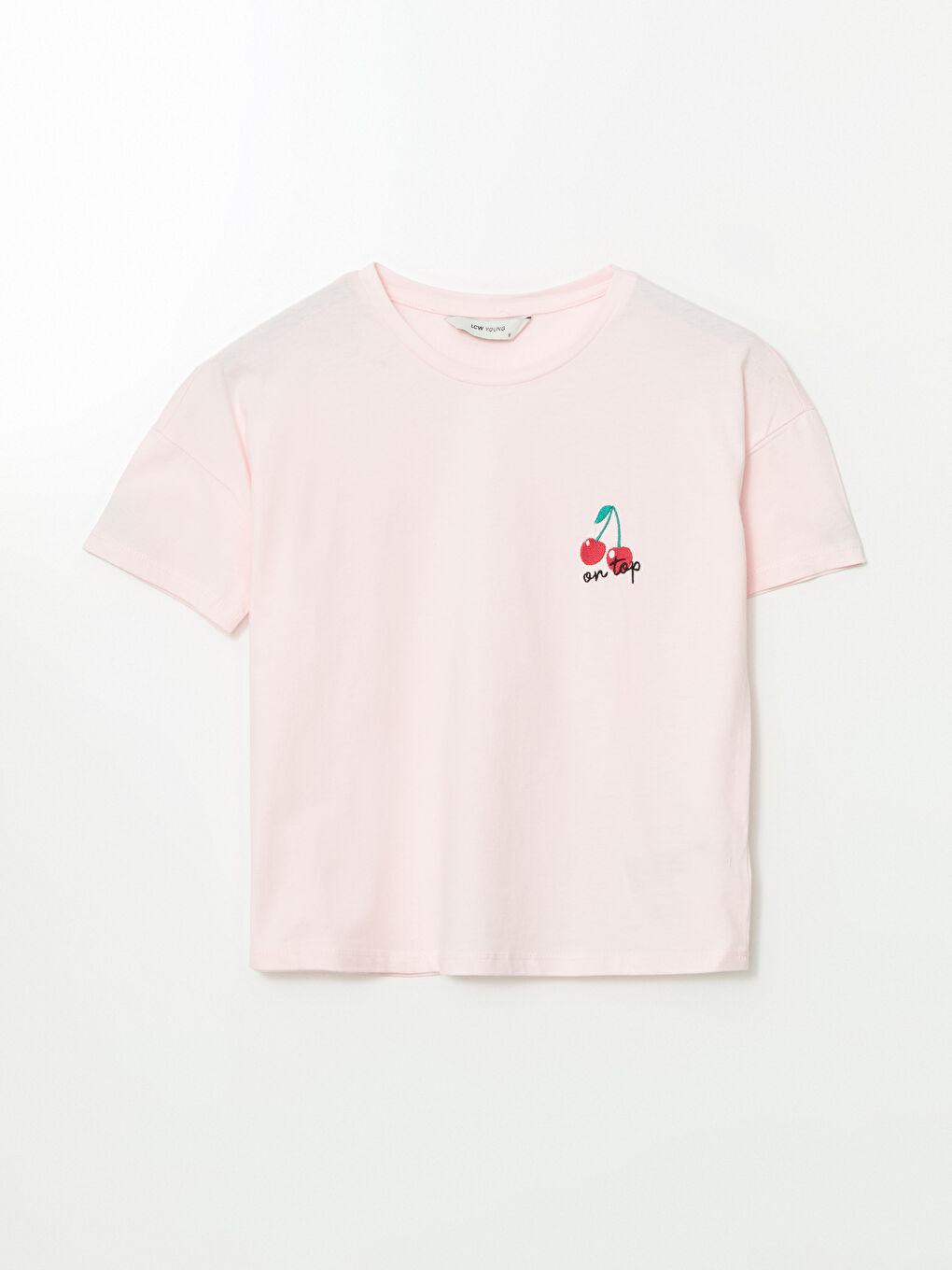 Pembe Bisiklet Yaka Baskılı Kadın Pijama Üstü