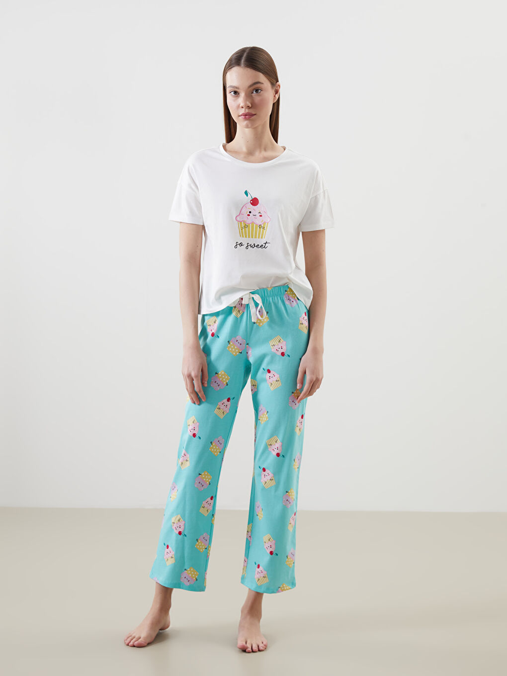Crew Neck Printed Women's Pajamas Set -S5EB95Z8-LTU