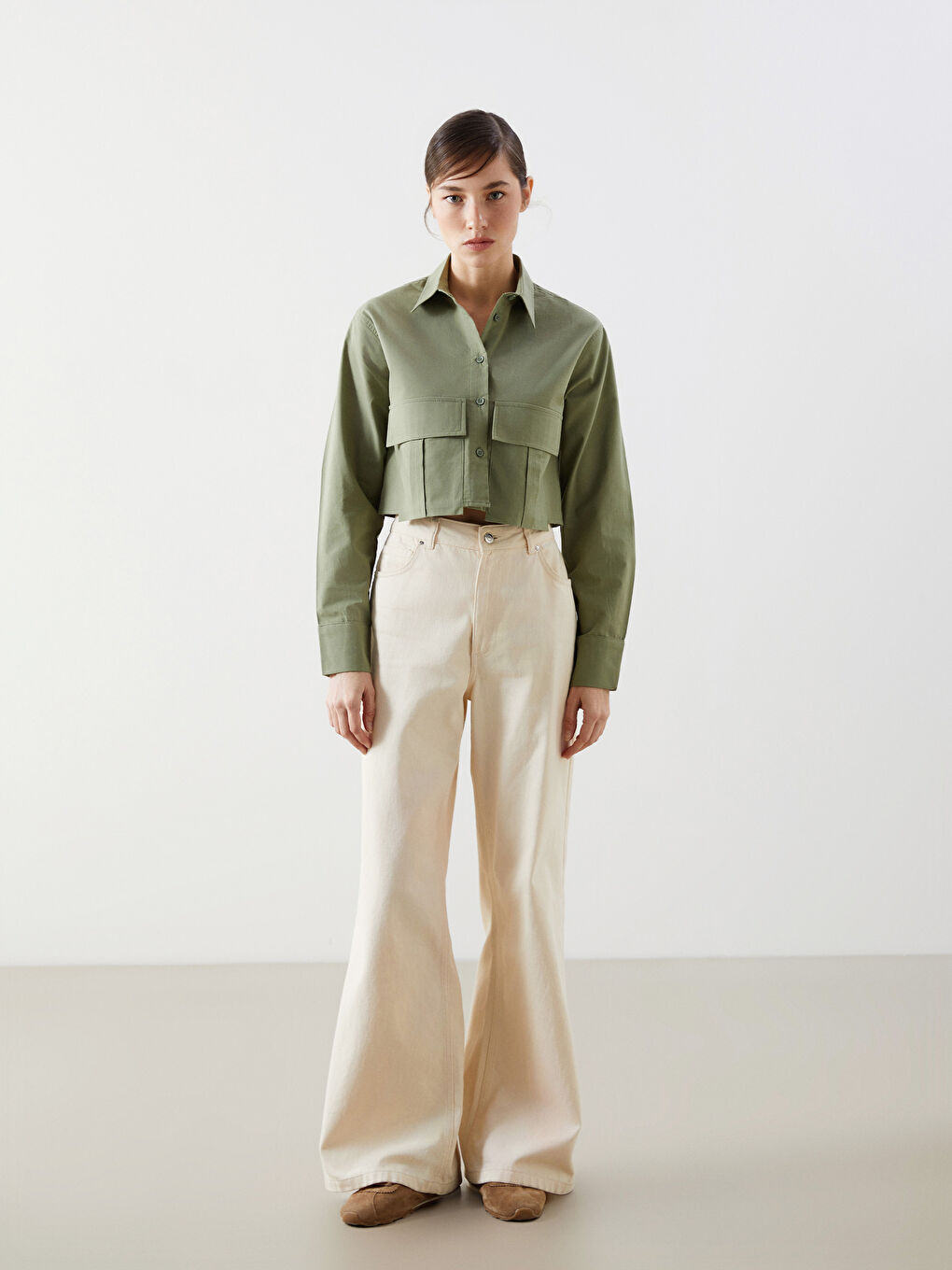 Crop Poplin Women's Shirt -S5EC02Z8-GUY