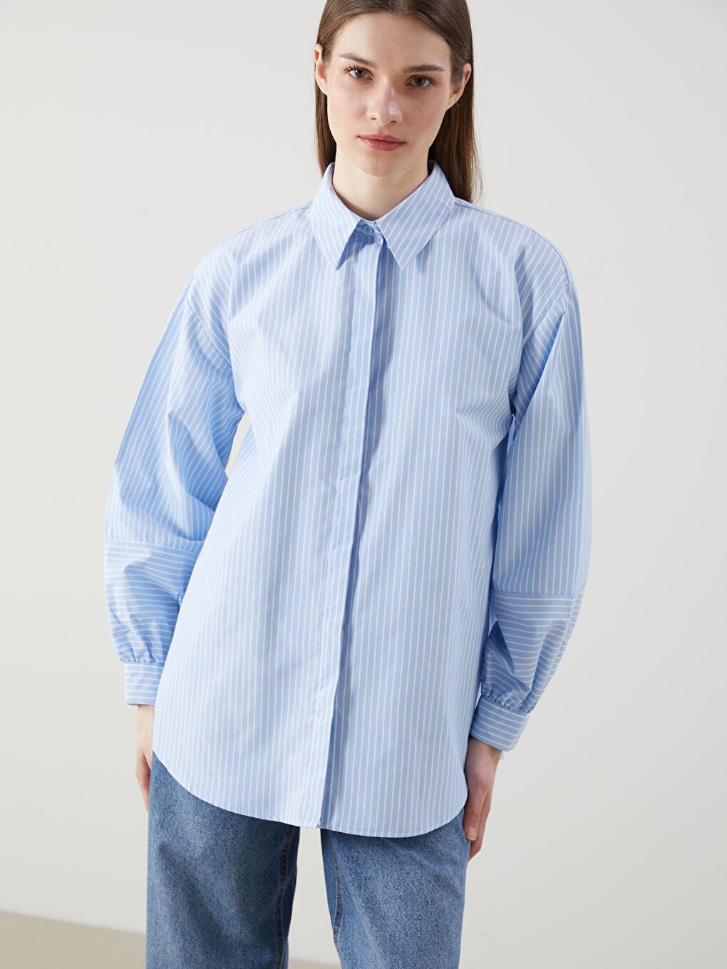 Tunique Chemise Pour Femmes En Popeline Rayée Surdimensionnée